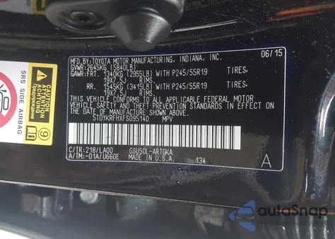 2015 Toyota Highlander Limited V6 из США, поврежденный, VIN 5TDYKRFHXFS095140